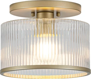 Zlepmlla Glass Ceiling Light, Clear Ribbed Glass Ceiling Light Fixture with Gold Metal Frame, Modern Semi Flush Mount Ceiling Light for Hallway,Entryway, Bedroom, Bathroom, Kitchen Zlepmlla Glass Ceiling Light, Clear Ribbed Glass Ceiling Light Fixture with Gold Metal Frame, Modern Semi Flush Mount Ceiling Light for Hallway,Entryway, Bedroom, Bathroom, Kitchen