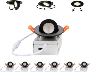 ZYC Gimbal LED Recessed Lighting - 3 Inch 5CCT 7W 360° Rotation Adjustable Eyeball Light,LED Swivel Spotlight,Directional Sloped Ceiling Light,Dimmable Canless Wafer Downlight Pack of 6 Black. ZYC Gimbal LED Recessed Lighting - 3 Inch 5CCT 7W 360° Rotation Adjustable Eyeball Light,LED Swivel Spotlight,Directional Sloped Ceiling Light,Dimmable Canless Wafer Downlight Pack of 6 Black.