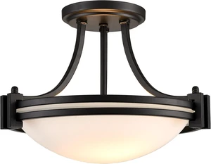 Modern Black Semi Flush Mount Ceiling Light with Milk Glass 12"