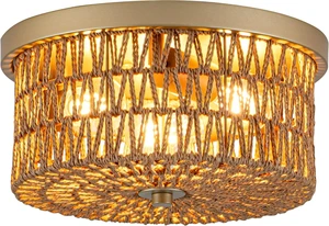 Rattan Ceiling Light, 3 Light Boho Light Fixture, Round Woven Flush Mount Ceiling Light for Entryway, Hallway, Bedroom, Kitchen Rattan Ceiling Light, 3 Light Boho Light Fixture, Round Woven Flush Mount Ceiling Light for Entryway, Hallway, Bedroom, Kitchen