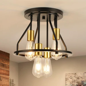 WILON 4 Light Semi Flush Mount Ceiling Light Fixture Black Gold WILON 4 Light Semi Flush Mount Ceiling Light Fixture Black Gold