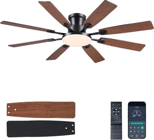 JSAITEE 60Inch Ceiling Fan with Lights, Large Low Profile Flush Mount,Brown JSAITEE 60Inch Ceiling Fan with Lights, Large Low Profile Flush Mount,Brown