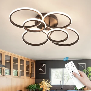Modern Ceiling Lights, 6 Rings Dimmable Black LED Ceiling Light Fixtures with Remote Control, 60W Close to Ceilings Lighting for Living Room, Bedroom, Dining Room Modern Ceiling Lights, 6 Rings Dimmable Black LED Ceiling Light Fixtures with Remote Control, 60W Close to Ceilings Lighting for Living Room, Bedroom, Dining Room