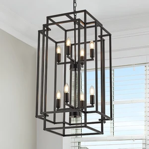 8-Light Lantern Tiered Pendant Light Fixtures, Black Metal Farmhouse Chandelier Hall Foyer Hanging Chandelier for Kitchen Island Dining Room Living Room Foyer Entryway, Black 8-Light Lantern Tiered Pendant Light Fixtures, Black Metal Farmhouse Chandelier Hall Foyer Hanging Chandelier for Kitchen Island Dining Room Living Room Foyer Entryway, Black