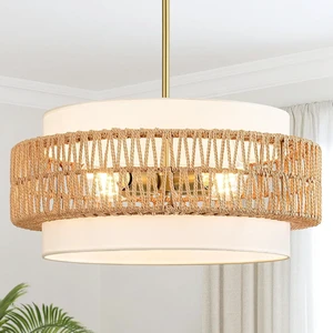 19.7" Rattan Chandelier for Dining Room, 4-Light Boho Pendant Hanging Light 19.7" Rattan Chandelier for Dining Room, 4-Light Boho Pendant Hanging Light