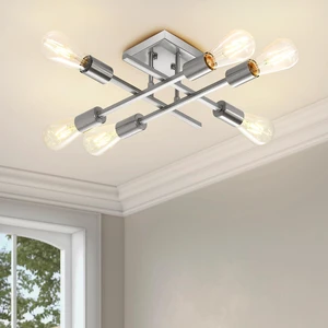6-Light Semi Flush Mount Ceiling Light Fixture, Modern Brushed Nickel Sputnik Chandelier Lighting, Farmhouse E26 Stock Ceiling Lamp Kitchen Bedroom Living Room Entryway, Bulbs Not Included 6-Light Semi Flush Mount Ceiling Light Fixture, Modern Brushed Nickel Sputnik Chandelier Lighting, Farmhouse E26 Stock Ceiling Lamp Kitchen Bedroom Living Room Entryway, Bulbs Not Included