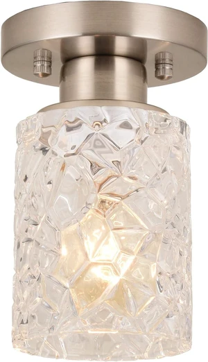 ALICE HOUSE Semi Flush Mount Ceiling Light, Clear Geometric Glass Shade, Brushed Nickel Farmhouse Lighting for Hallway, Laundry Room, Kitchen,Bathroom and Foyer AL9082-S1 ALICE HOUSE Semi Flush Mount Ceiling Light, Clear Geometric Glass Shade, Brushed Nickel Farmhouse Lighting for Hallway, Laundry Room, Kitchen,Bathroom and Foyer AL9082-S1