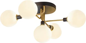 BOKT Mid Century Modern 5 Lights Milk Glass Globe Ceiling Light Black and Brass Semi Flush Mount Bathroom Sputnik Ceiling Light Fixture Vintage Close to Ceiling Dining Room Hallway Lighting BOKT Mid Century Modern 5 Lights Milk Glass Globe Ceiling Light Black and Brass Semi Flush Mount Bathroom Sputnik Ceiling Light Fixture Vintage Close to Ceiling Dining Room Hallway Lighting