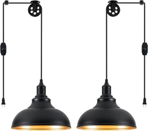 Black Pendant Light Hanging Lamps for Living Room Plug in 15FT Dimmable Switch Adjustable Pulley Hanging Lights with Cord for Kitchen Bedroom 2 Pack Black Pendant Light Hanging Lamps for Living Room Plug in 15FT Dimmable Switch Adjustable Pulley Hanging Lights with Cord for Kitchen Bedroom 2 Pack