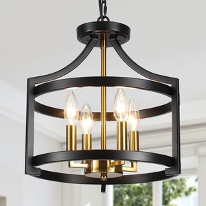 Farmhouse Dining Room Light Fixture 4 Lights Black and Gold Chandelier Farmhouse Dining Room Light Fixture 4 Lights Black and Gold Chandelier