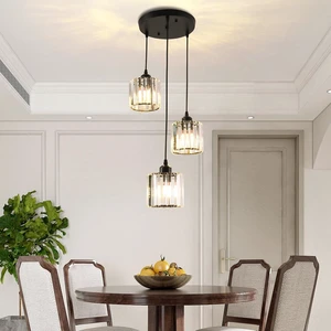 3-Light Crystal Raindrop Chandelier, Black, for High Ceilings 3-Light Crystal Raindrop Chandelier, Black, for High Ceilings