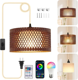 ZSLAIFU Plug in Pendant Light, Hanging Light with Bulb and Remote, Hanging Lamp Plug in for Bedroom, Living Room, Kitchen, Farmhouse Decor ZSLAIFU Plug in Pendant Light, Hanging Light with Bulb and Remote, Hanging Lamp Plug in for Bedroom, Living Room, Kitchen, Farmhouse Decor