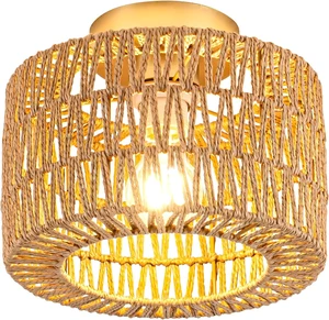 Rattan Ceiling Light, Gold Semi Flush Mount Ceiling Light, Boho Light Fixture for Bedroom Entryway Hallway, 1 Light Rattan Ceiling Light, Gold Semi Flush Mount Ceiling Light, Boho Light Fixture for Bedroom Entryway Hallway, 1 Light