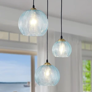 3-Light Blue Glass Pendant Lights Coastal Chandelier for Kitchen Island 3-Light Blue Glass Pendant Lights Coastal Chandelier for Kitchen Island