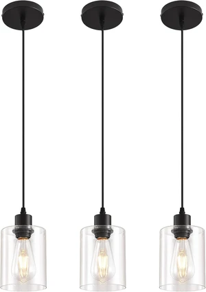 3 Pack Glass Pendant Lights, Black Kitchen Island Hanging Lamp 3 Pack Glass Pendant Lights, Black Kitchen Island Hanging Lamp