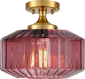 Purple Flush Mount Ceiling Light Fixtures1-Light Gold Light Fixture with Seeded Purple Glass Shade, 11.02 Inch Industrial Ceiling Lamp for Hallway Foyer Porch Purple Flush Mount Ceiling Light Fixtures1-Light Gold Light Fixture with Seeded Purple Glass Shade, 11.02 Inch Industrial Ceiling Lamp for Hallway Foyer Porch