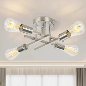 4-Light Matte Nickle Ceiling Light, Semi Flush Mount Ceiling Light Fixture 4-Light Matte Nickle Ceiling Light, Semi Flush Mount Ceiling Light Fixture