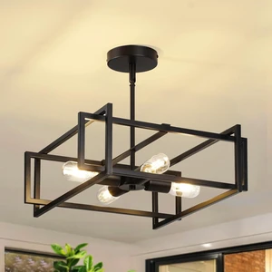 Modern Black Semi Flush Mount Ceiling Light Fixture 16.5", 4-Light Industrial Farmhouse Lighting for Kitchen Dining Room Living Room Entryway Bedroom Hallway, Sloped Ceiling Compatible, E26 Base Modern Black Semi Flush Mount Ceiling Light Fixture 16.5", 4-Light Industrial Farmhouse Lighting for Kitchen Dining Room Living Room Entryway Bedroom Hallway, Sloped Ceiling Compatible, E26 Base