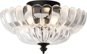 ANYLOVE Modern 12Inch Clear Glass Flower Glass Semi Flush Mount Ceiling Light, 3 Light for Living Room Bedroom Hallway Entryway Foyer ANYLOVE Modern 12Inch Clear Glass Flower Glass Semi Flush Mount Ceiling Light, 3 Light for Living Room Bedroom Hallway Entryway Foyer