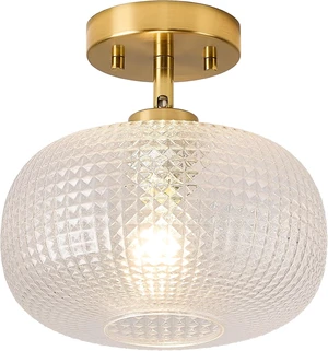 Modern Prismatic Globe Glass Flush Mount Ceiling Light with Brass Gold Base Modern Prismatic Globe Glass Flush Mount Ceiling Light with Brass Gold Base