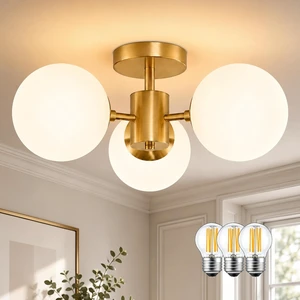 Bagood Mid Century Modern 19 Inch Brass Semi Flush Mount Ceiling Lights 3-Light Frosted Globe Glass Gold Chandelier Modern Light Fixtures Ceiling Lights Fixture for Bedroom Hallway Entryway Bagood Mid Century Modern 19 Inch Brass Semi Flush Mount Ceiling Lights 3-Light Frosted Globe Glass Gold Chandelier Modern Light Fixtures Ceiling Lights Fixture for Bedroom Hallway Entryway