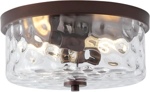 12 Inch 2-Lights Hammered Glass ORB Flush Mount Ceiling Light