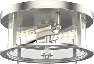 EAPUDUN Flush Mount Ceiling Light Fixtures, 12inch 2-Light Farmhouse Close to Ceiling Light Fixture with Clear Glass Shade, Brushed Nickel Finish for Porch, Entryway, Bedroom, FMA1413-BNK EAPUDUN Flush Mount Ceiling Light Fixtures, 12inch 2-Light Farmhouse Close to Ceiling Light Fixture with Clear Glass Shade, Brushed Nickel Finish for Porch, Entryway, Bedroom, FMA1413-BNK