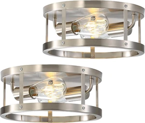 2-Pack Close to Ceiling Lights, Modern Brushed Nickle Semi Flush Mount Ceiling Light Fixture, 11 Inch E26 Base Indoor Kitchen Ceiling Lamp for Kitchen Bedroom Living Room Hallway 2-Pack Close to Ceiling Lights, Modern Brushed Nickle Semi Flush Mount Ceiling Light Fixture, 11 Inch E26 Base Indoor Kitchen Ceiling Lamp for Kitchen Bedroom Living Room Hallway