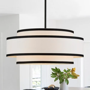 19.7" Modern Drum Chandelier, 4-Light Linen Ceiling Light Fixture