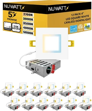 NUWATT 12 Pack Canless 4 Inch LED Square Recessed Lighting 2700K-5000K, ETL NUWATT 12 Pack Canless 4 Inch LED Square Recessed Lighting 2700K-5000K, ETL