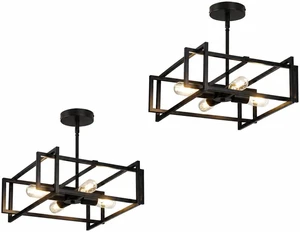 Modern Black Semi Flush Mount Ceiling Light Fixture 16.5", 4-Light Industrial Farmhouse Lighting for Kitchen Dining Room Living Room Entryway Bedroom Hallway, Sloped Ceiling Compatible, 2 Pack Modern Black Semi Flush Mount Ceiling Light Fixture 16.5", 4-Light Industrial Farmhouse Lighting for Kitchen Dining Room Living Room Entryway Bedroom Hallway, Sloped Ceiling Compatible, 2 Pack