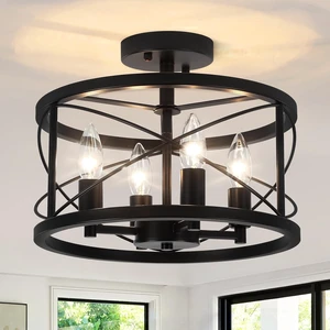 TOULMJ 4-Light Black Semi Flush Mount Ceiling Light Hallway Light Fixtures