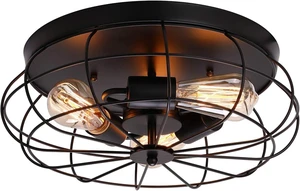 Flush Mount Ceiling Light, Vintage Black, 3 E26 Lights Flush Mount Ceiling Light, Vintage Black, 3 E26 Lights