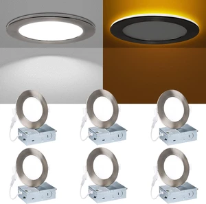 Recessed Ceiling Lighting 4 Inch - with Night Light, 750LM Dimmable Downlight, 9W 5CCT 2700K-6000K & 3W 1800K-3000K, Canless Wafer Downlight Ultra Thin, 4inch 6P Brushed Nickel Recessed Ceiling Lighting 4 Inch - with Night Light, 750LM Dimmable Downlight, 9W 5CCT 2700K-6000K & 3W 1800K-3000K, Canless Wafer Downlight Ultra Thin, 4inch 6P Brushed Nickel