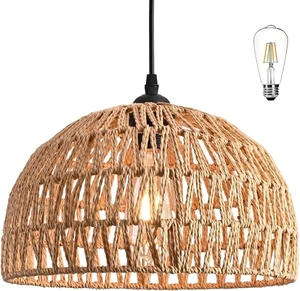 Hemp Rope Woven Pendant Light Woven Light Fixture Boho Chandelier Light Fixture Wicker Pendant Lights Rattan Lights Pendant Dome Wicker Chandelier for Dining Room Kitchen Island(Bulb Incl. Hemp Rope Woven Pendant Light Woven Light Fixture Boho Chandelier Light Fixture Wicker Pendant Lights Rattan Lights Pendant Dome Wicker Chandelier for Dining Room Kitchen Island(Bulb Incl.