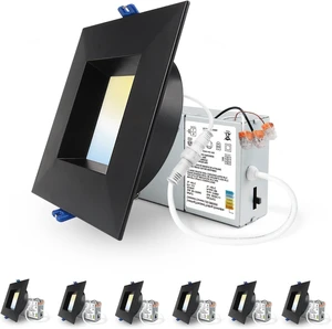 Adetu 6 Pack 4 Inch Black Anti-Glare LED Downlight, Ceiling Light, Square Adetu 6 Pack 4 Inch Black Anti-Glare LED Downlight, Ceiling Light, Square