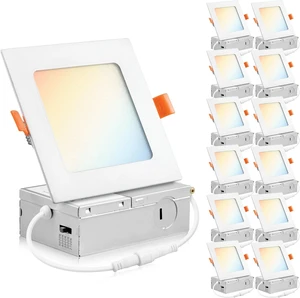 PARMIDA (12 Pack) 4 Inch Square 5CCT Ultra Thin LED Recessed Lighting with Junction Box, 2700K/3000K/3500K/4000K/5000K 5 Color Selectable, 9W, Dimmable, Canless Wafer Slim Panel Lights, IC Rated, ETL PARMIDA (12 Pack) 4 Inch Square 5CCT Ultra Thin LED Recessed Lighting with Junction Box, 2700K/3000K/3500K/4000K/5000K 5 Color Selectable, 9W, Dimmable, Canless Wafer Slim Panel Lights, IC Rated, ETL