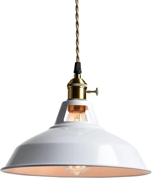 CLAXY Industrial Kitchen Pendant Lights White Metal Barn Shade-Dimmable