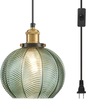 D7.8 Plug-in Green Glass Pendant Light with 14.8FT Hanging Cord D7.8 Plug-in Green Glass Pendant Light with 14.8FT Hanging Cord