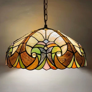 Tiffany Pendant Light Fixtures 16" Stained Glass Hanging Lamp with Chain Tiffany Pendant Light Fixtures 16" Stained Glass Hanging Lamp with Chain