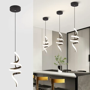 4000K Modern Pendant Light, 15IN Spiral LED Pendant Lights Adjustable Height Black Kitchen Island Fixtures Chandeliers for Dining Room Hanging Lights, 1 Pack 4000K Modern Pendant Light, 15IN Spiral LED Pendant Lights Adjustable Height Black Kitchen Island Fixtures Chandeliers for Dining Room Hanging Lights, 1 Pack