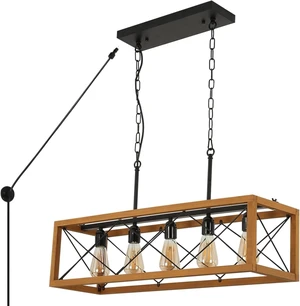 Rustic Kitchen Light Fixtures, Farmhouse Chandelier with Detachable Plug in Cord for Dining Room, Pool Table, Wood Linear Rectangular Pendant Light Fixtures Ceiling Hanging Black Rustic Kitchen Light Fixtures, Farmhouse Chandelier with Detachable Plug in Cord for Dining Room, Pool Table, Wood Linear Rectangular Pendant Light Fixtures Ceiling Hanging Black