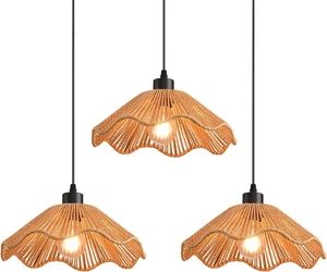3 Pack Brown Woven Pendant Light Fixtures,11.81" Rattan Pendant Lights Farmhouse Basket Light Fixture Adjustable Boho Hanging Lamp for Kitchen Island Bedroom Dining Room Foyer Hallway 3 Pack Brown Woven Pendant Light Fixtures,11.81" Rattan Pendant Lights Farmhouse Basket Light Fixture Adjustable Boho Hanging Lamp for Kitchen Island Bedroom Dining Room Foyer Hallway