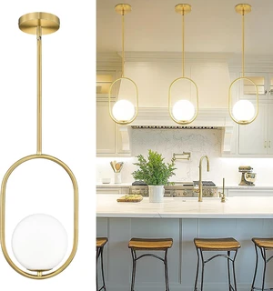 AUTELO 8 Inch Pendant Lights Kitchen Island, Gold Pendant Light Fixture AUTELO 8 Inch Pendant Lights Kitchen Island, Gold Pendant Light Fixture