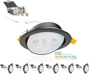 NUWATT Black 6 Inch Gimbal LED Recessed Light 2700K-5000K, Airtight, 6 Pack NUWATT Black 6 Inch Gimbal LED Recessed Light 2700K-5000K, Airtight, 6 Pack