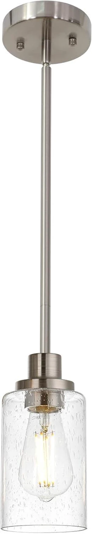 TODOLUZ Pendant Light Fixture in Brushed Nickel Finish, 1-Light Modern Hanging Lighting Over Table, Adjustable Kitchen Island Lighting for Hallway Bedroom Office Bar Farmhouse