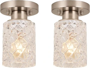 ALICE HOUSE 2 Pack Semi Flush Mount Ceiling Light, Clear Geometric Glass Shade, Brushed Nickel Farmhouse Light Fixture for Hallway, Laundry Room, Kitchen,Bathroom and Foyer AL9082-S2 ALICE HOUSE 2 Pack Semi Flush Mount Ceiling Light, Clear Geometric Glass Shade, Brushed Nickel Farmhouse Light Fixture for Hallway, Laundry Room, Kitchen,Bathroom and Foyer AL9082-S2