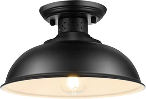 LOEHINLE Semi Flush Mount Ceiling Light, Industrial Close to Ceiling Lighting Fixtures, Rustic Vintage Metal Black Ceiling Lamp for Kitchen Island Bedroom Hallway Farmhouse, 13in