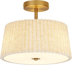 13 Inch Linen Pleated Semi Flush Mount Ceiling Light Fixture, Modern Cone Drum Dimmable Lamp for Bedroom, Kitchen, Dining Room, Hallway, Nursery, Entryway, Foyer Lighting, Gold 13 Inch Linen Pleated Semi Flush Mount Ceiling Light Fixture, Modern Cone Drum Dimmable Lamp for Bedroom, Kitchen, Dining Room, Hallway, Nursery, Entryway, Foyer Lighting, Gold