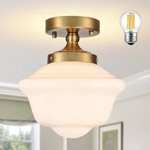 Bagood 8" Gold Schoolhouse Lights Fixture Schoolhouse Light Fixtures Ceiling Mid Century Lights Fixture Milk Glass Fixtures Semi Flush Mount Ceiling Light for Bathroom Kitchen (Bulb Incl.) Bagood 8" Gold Schoolhouse Lights Fixture Schoolhouse Light Fixtures Ceiling Mid Century Lights Fixture Milk Glass Fixtures Semi Flush Mount Ceiling Light for Bathroom Kitchen (Bulb Incl.)